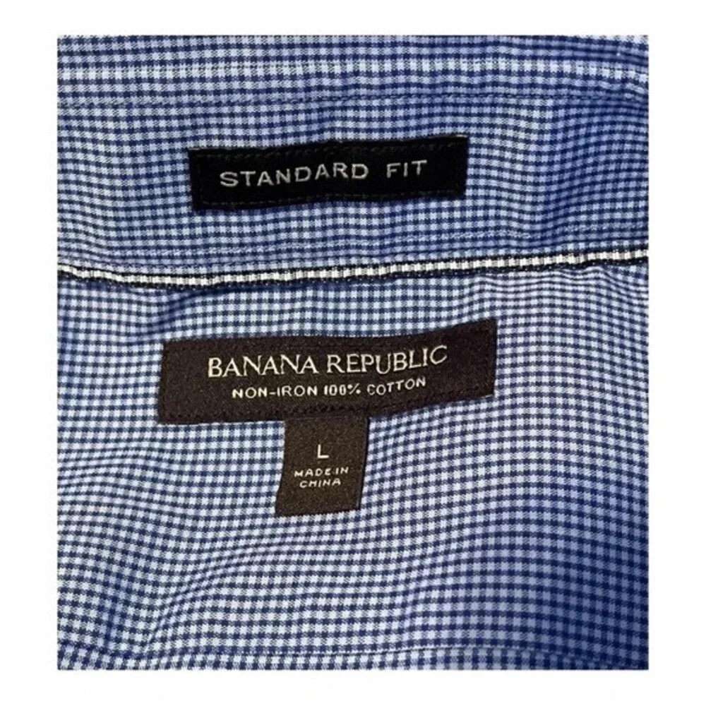 Banana Republic‎ Button Down Shirt Mens Large Blue Gingham Non-Iron Standard Fit